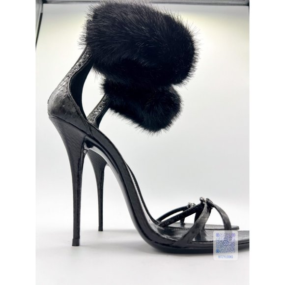 Saint Laurent Black Satine 4" Heels In Lacquered Ayers EU 38.5 - Picture 7 of 12